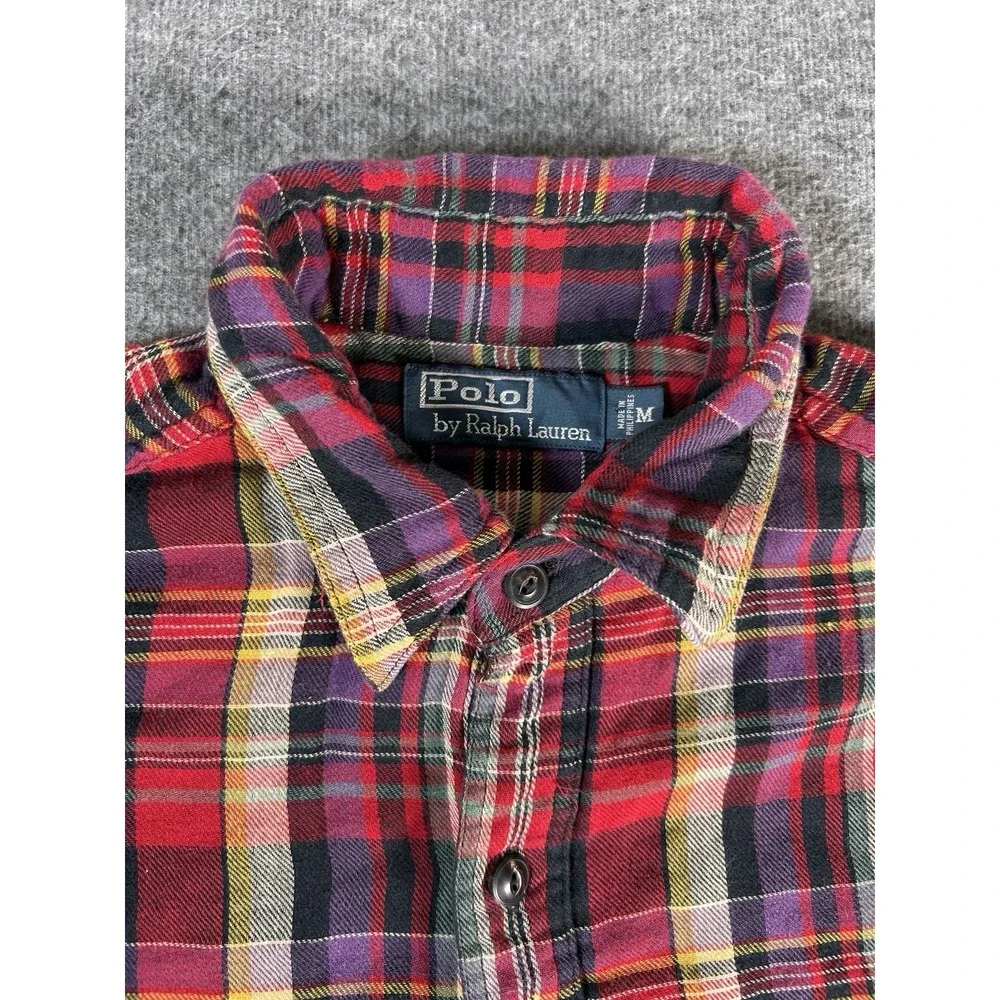 Polo Ralph Lauren Plaid Flannel‎ Shirt Men's M Button Front Red Blue Academia